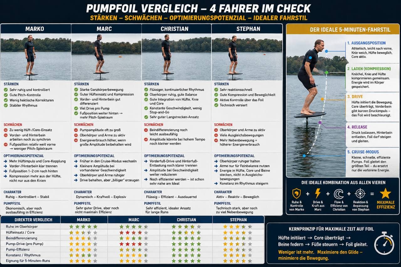 Pumpfoil-Fahrercheck mit Technikbewertung und idealem Fahrstil für lange Runs